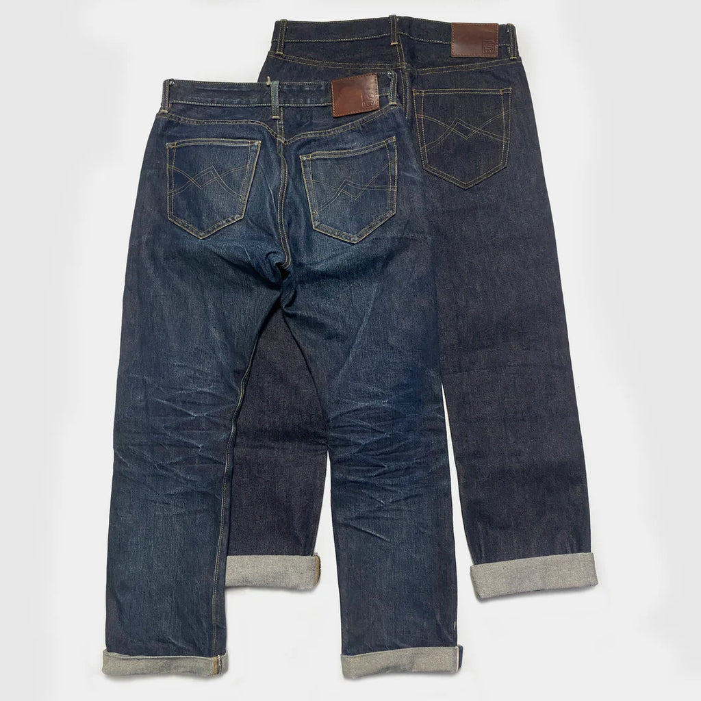 BZEN M.1258LS BILLY-17 5 POCKET SLIM STRAIGHT BUTTON FLY-17OZ-LOOM STATE INDIGO SELVEDGE-RAW INDIGO