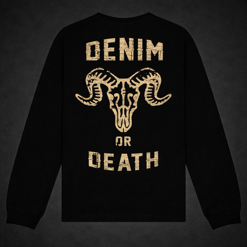 DUZ DENIM-"DENIM OR DEATH"-LONG SLEEVE HEAVY TEE-BLACK