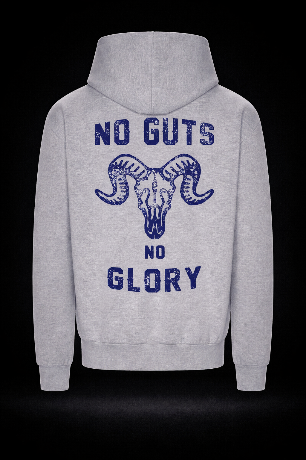 DUZ DENIM X CLOBBER CALM-"NO GUTS NO GLORY"-HEAVYWEIGHT HOODIE-440gsm-HEATHER GREY