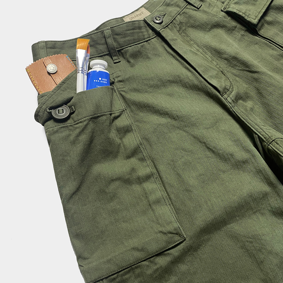 BZEN M.1045 MASH-2 HBT4 REGULAR FIT VEGGIE DYED HERRINGBONE TWILL USMC INSPIRED 12" INSEAM SHORT-7OZ- E0 MOSS GREEN