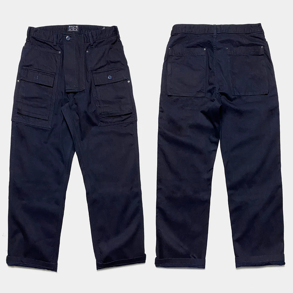 BZEN M.1170 DECKS-8P REGULAR FIT USN INSPIRED 8 POCKET CROSS DYED INDIGO DENIM PANT-10.5OZ-E0 BLUE SILO