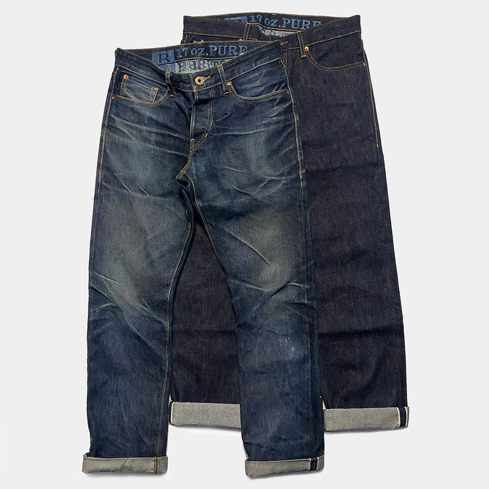 BZEN M.1258LS BILLY-17 5 POCKET SLIM STRAIGHT BUTTON FLY-17OZ-LOOM STATE INDIGO SELVEDGE-RAW INDIGO
