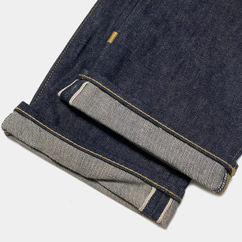 BZEN M.1258LS BILLY-17 5 POCKET SLIM STRAIGHT BUTTON FLY-17OZ-LOOM STATE INDIGO SELVEDGE-RAW INDIGO
