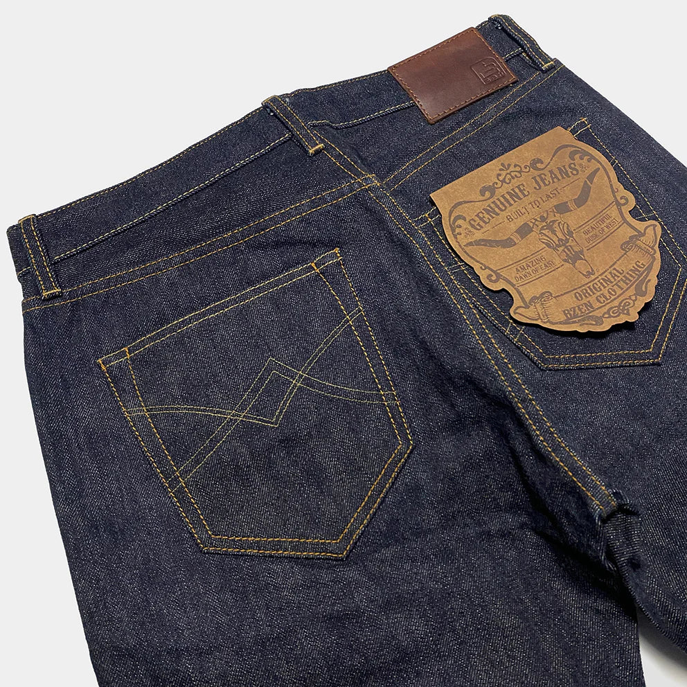 BZEN M.1258LS BILLY-17 5 POCKET SLIM STRAIGHT BUTTON FLY-17OZ-LOOM STATE INDIGO SELVEDGE-RAW INDIGO