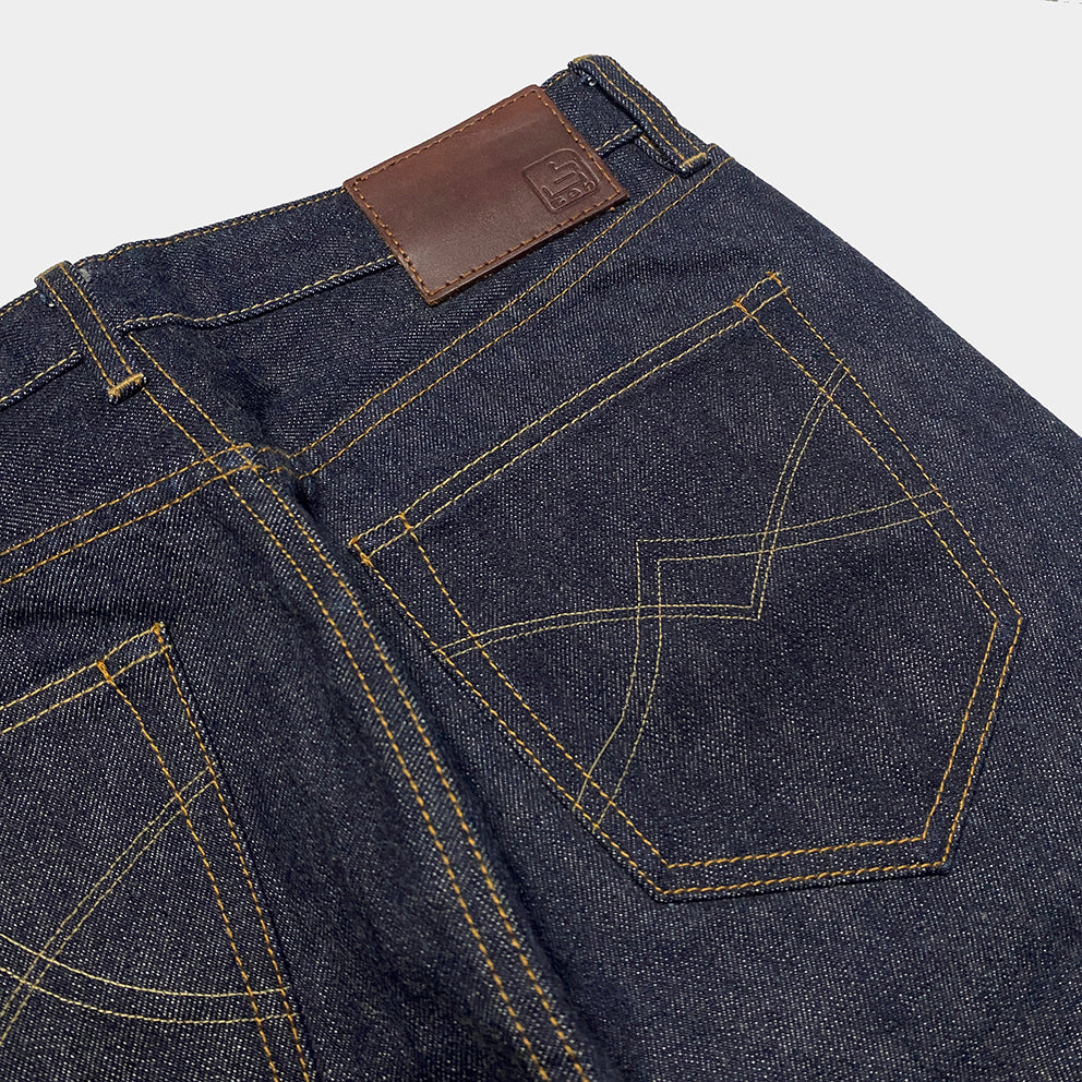 BZEN M.1258LS BILLY-17 5 POCKET SLIM STRAIGHT BUTTON FLY-17OZ-LOOM STATE INDIGO SELVEDGE-RAW INDIGO
