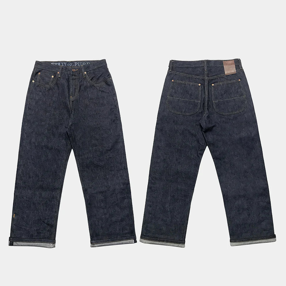 BZEN M.1103LS LAKOTA-17 H18.5 CLASSIC STRAIGHT 5 POCKET BUTTON FLY HORSESHOE BACK POCKET LOOMSTATE INDIGO SELVEDGE-17OZ-RAW INDIGO