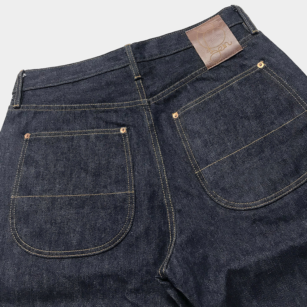 BZEN M.1103LS LAKOTA-17 H18.5 CLASSIC STRAIGHT 5 POCKET BUTTON FLY HORSESHOE BACK POCKET LOOMSTATE INDIGO SELVEDGE-17OZ-RAW INDIGO