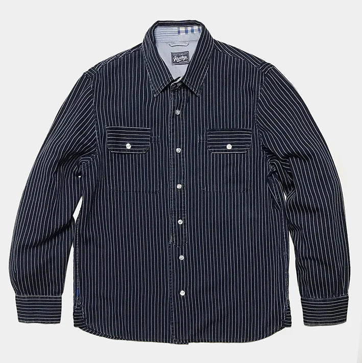 BZEN M.3338-UMI REGULAR FIT 2 POCKET SHIRT-6oz-E0 INDIGO STRIPE