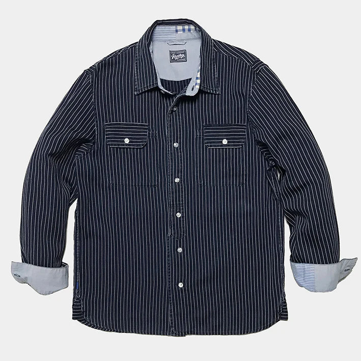BZEN M.3338-UMI REGULAR FIT 2 POCKET SHIRT-6oz-E0 INDIGO STRIPE