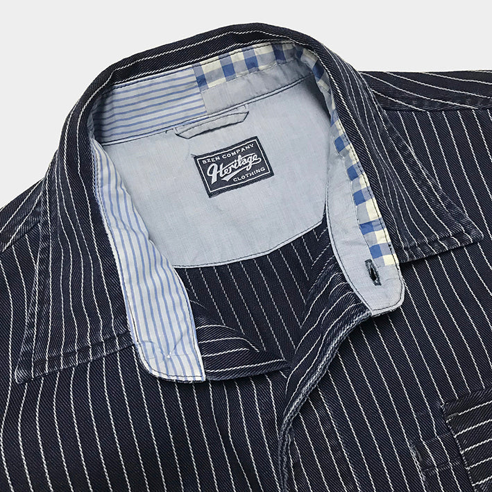 BZEN M.3338-UMI REGULAR FIT 2 POCKET SHIRT-6oz-E0 INDIGO STRIPE