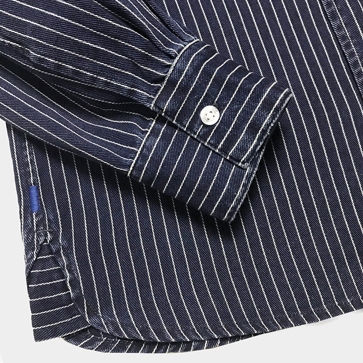 BZEN M.3338-UMI REGULAR FIT 2 POCKET SHIRT-6oz-E0 INDIGO STRIPE