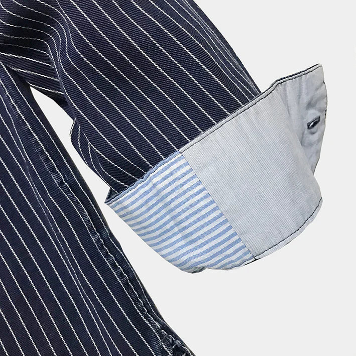 BZEN M.3338-UMI REGULAR FIT 2 POCKET SHIRT-6oz-E0 INDIGO STRIPE