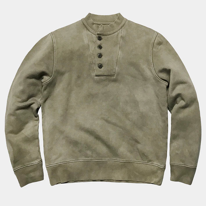 BZEN UNARMY - M.3257-VILMER REGULAR FIT 4 BUTTON MOCKNECK HENLEY TOP- VEGGIE GREEN