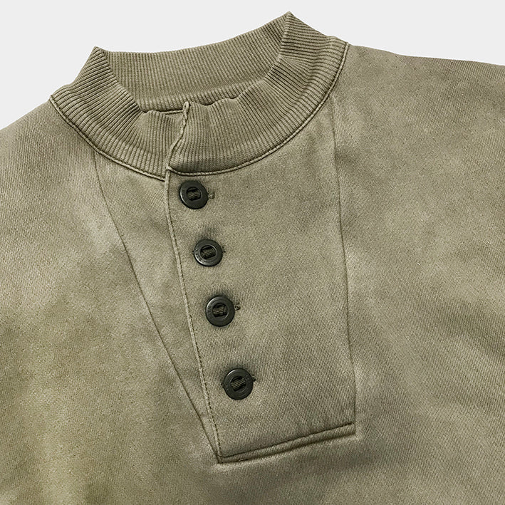 BZEN UNARMY - M.3257-VILMER REGULAR FIT 4 BUTTON MOCKNECK HENLEY TOP- VEGGIE GREEN