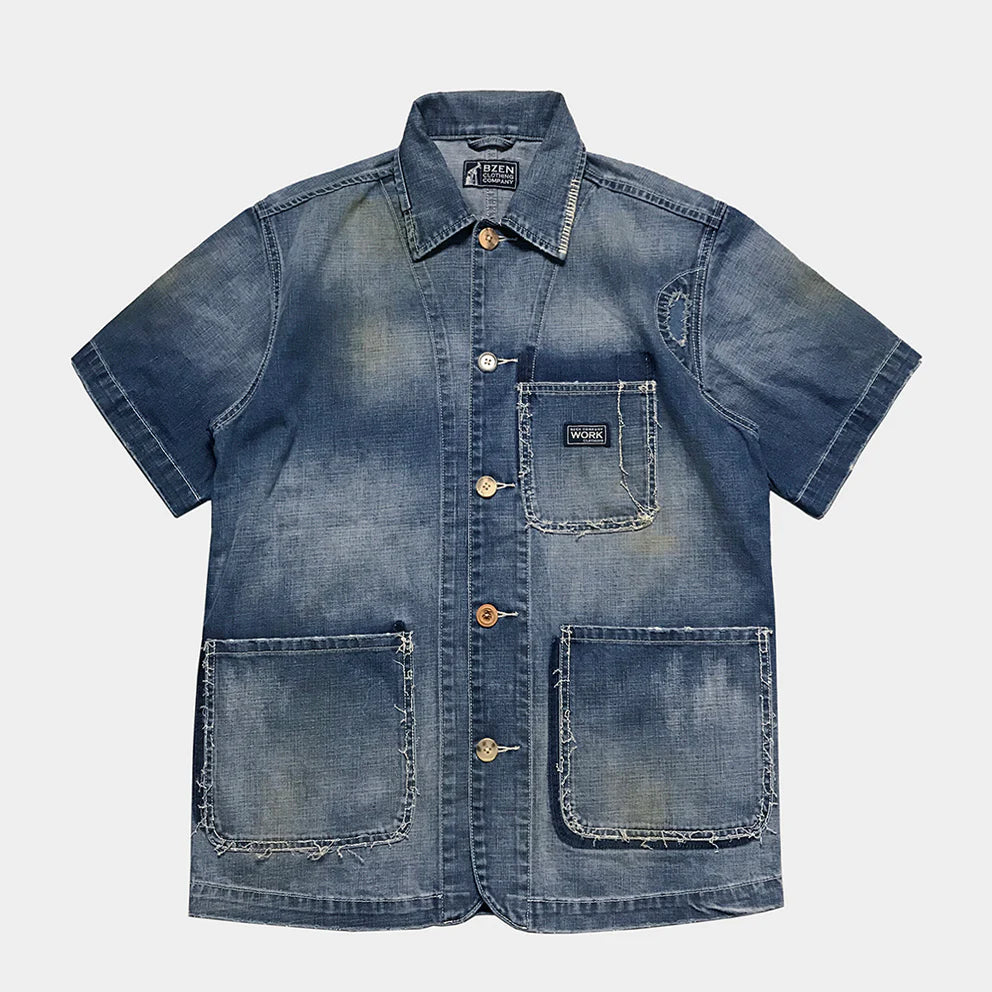BZEN M.3211-HOBO REGULAR FIT SHORT SLEEVE DENIM SHIRT-11.25oz-E4 VINTAGE