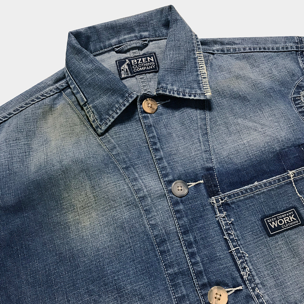 BZEN M.3211-HOBO REGULAR FIT SHORT SLEEVE DENIM SHIRT-11.25oz-E4 VINTAGE