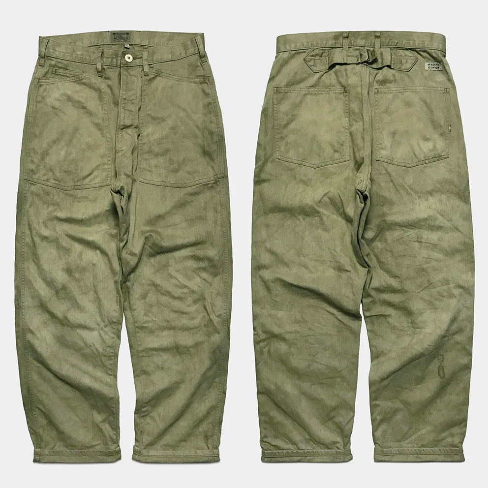 BZEN M.1198 L32-MIDDLEMAST RELAX TAPERED COTTON LINEN NAVAL INSPIRED PANT VEGGIE DYED-9oz-E0 MOSS GREEN