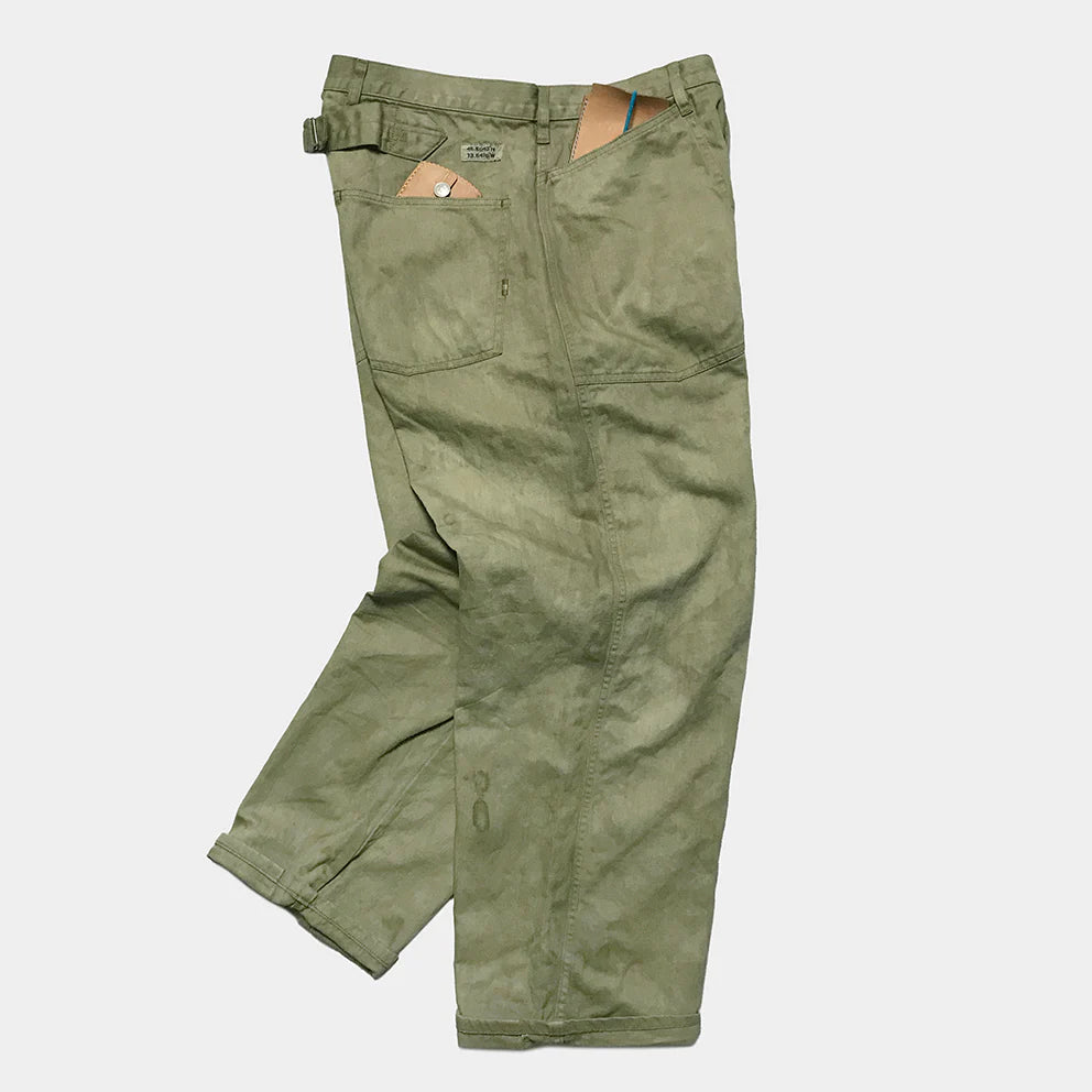 BZEN M.1198 L32-MIDDLEMAST RELAX TAPERED COTTON LINEN NAVAL INSPIRED PANT VEGGIE DYED-9oz-E0 MOSS GREEN
