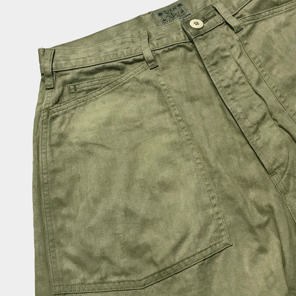 BZEN M.1198 L32-MIDDLEMAST RELAX TAPERED COTTON LINEN NAVAL INSPIRED PANT VEGGIE DYED-9oz-E0 MOSS GREEN