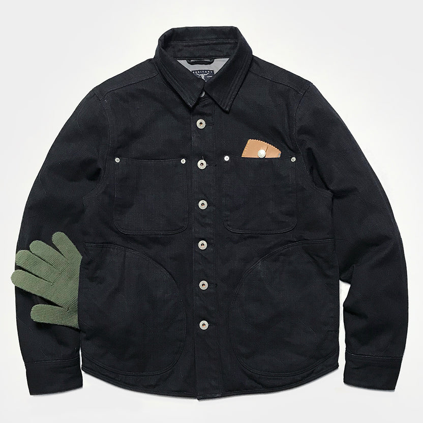 Bzen M.3177R Dayton Regular Fit 6 Pocket Quilted Black Denim Work Shirt 11oz E0 Black Blue