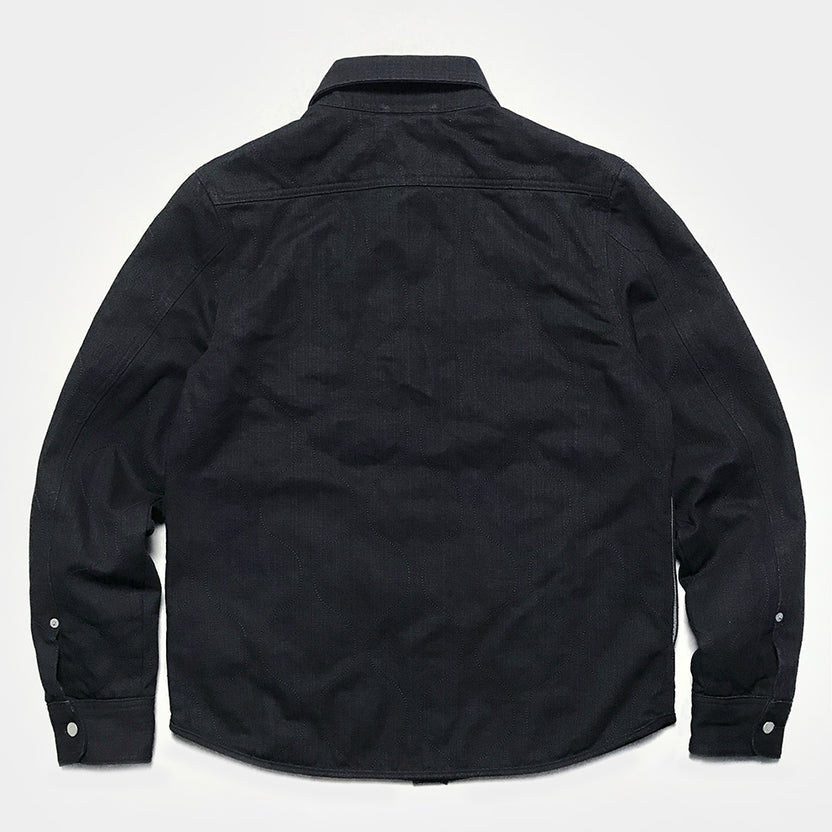 Bzen M.3177R Dayton Regular Fit 6 Pocket Quilted Black Denim Work Shirt 11oz E0 Black Blue