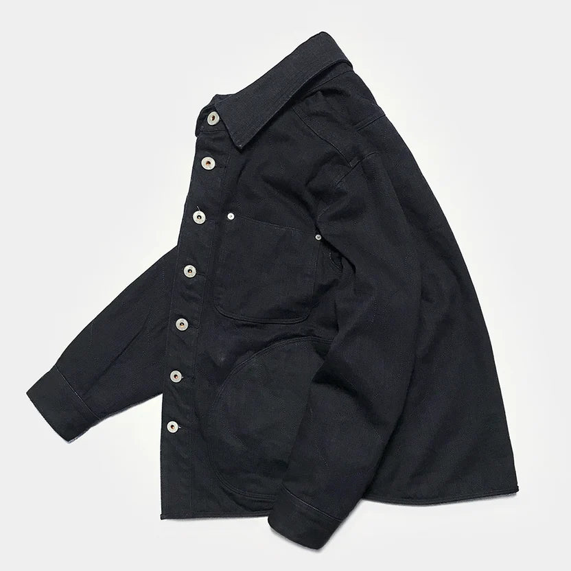 Bzen M.3177R Dayton Regular Fit 6 Pocket Quilted Black Denim Work Shirt 11oz E0 Black Blue