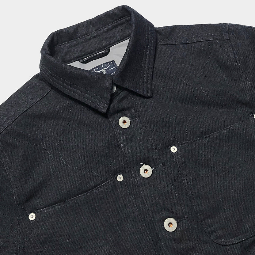 Bzen M.3177R Dayton Regular Fit 6 Pocket Quilted Black Denim Work Shirt 11oz E0 Black Blue