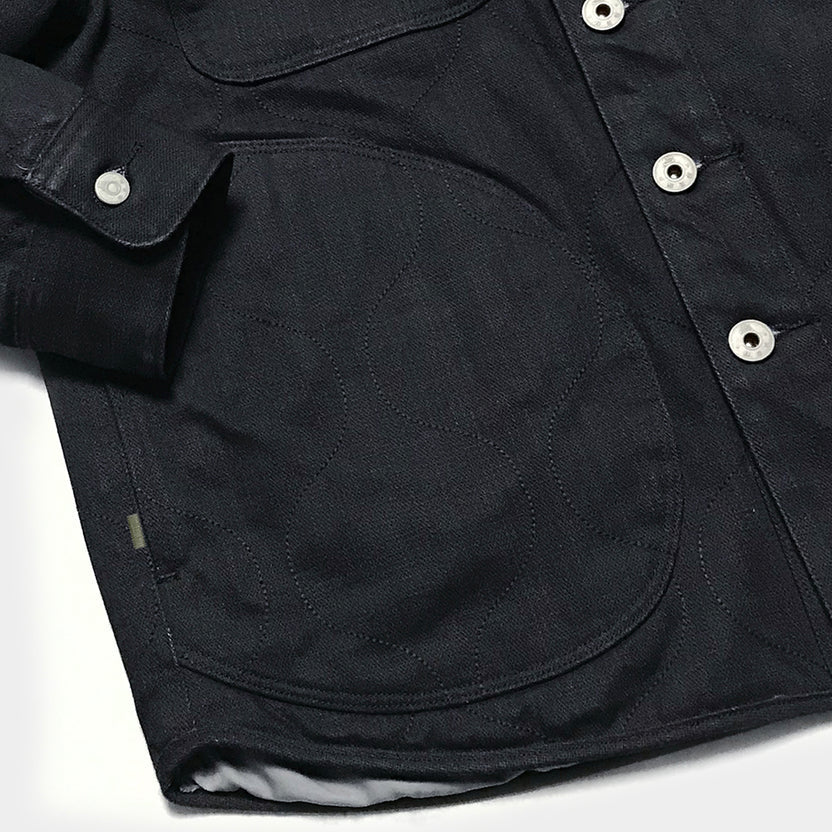 Bzen M.3177R Dayton Regular Fit 6 Pocket Quilted Black Denim Work Shirt 11oz E0 Black Blue