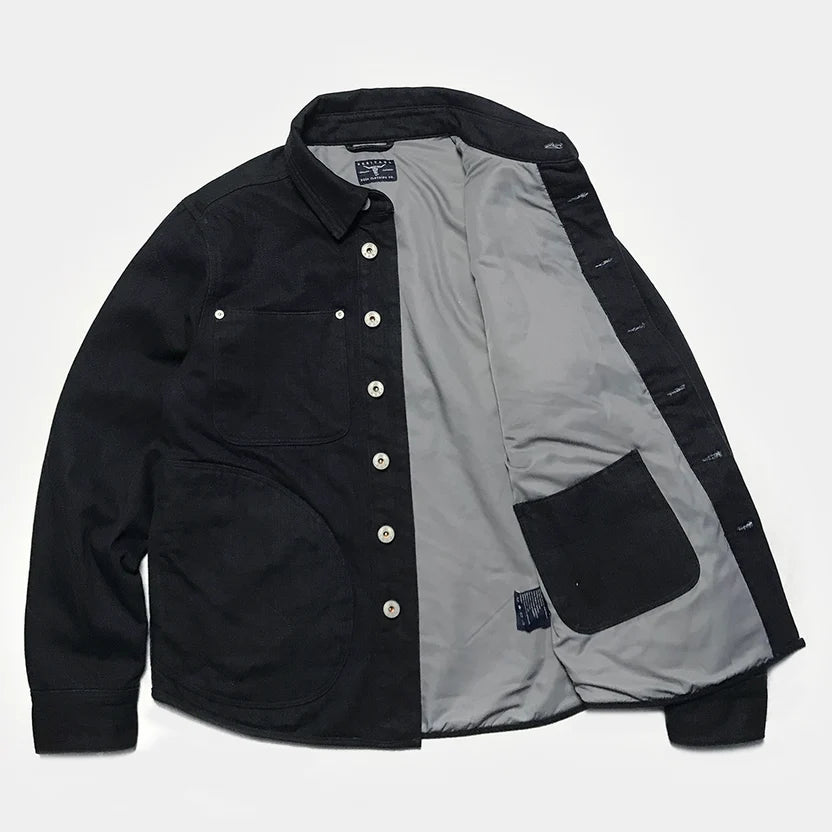 Bzen M.3177R Dayton Regular Fit 6 Pocket Quilted Black Denim Work Shirt 11oz E0 Black Blue