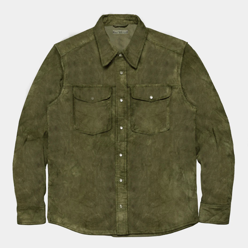 BZEN M.3239R PACO-11W 2 FLAP POCKET CORDUROY SHIRT VEGGIE DYED-11 WALE-SEAWEED