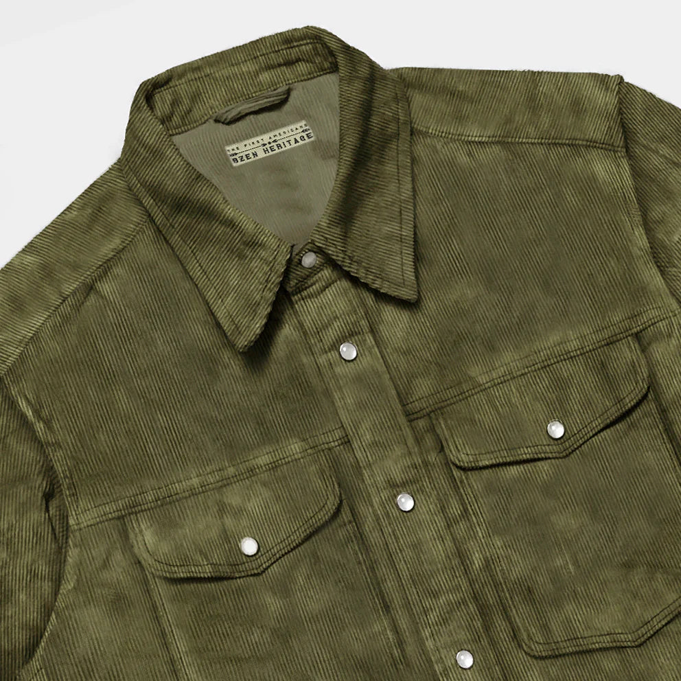 BZEN M.3239R PACO-11W 2 FLAP POCKET CORDUROY SHIRT VEGGIE DYED-11 WALE-SEAWEED