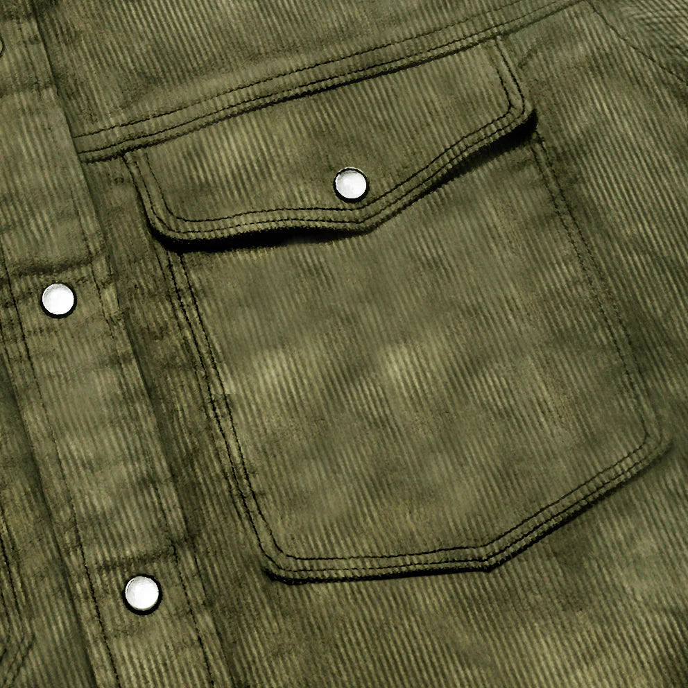 BZEN M.3239R PACO-11W 2 FLAP POCKET CORDUROY SHIRT VEGGIE DYED-11 WALE-SEAWEED