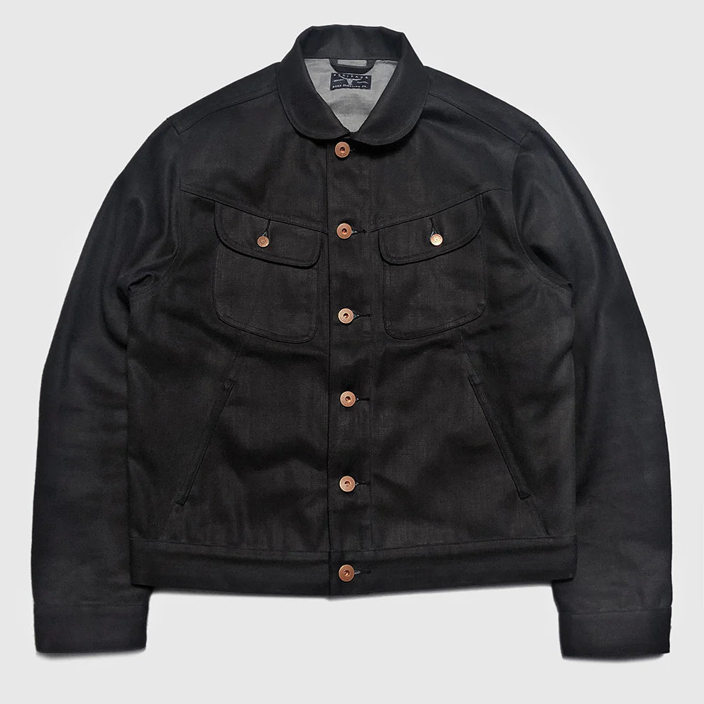 BZEN M.3139RR GARCIA WX REGULAR FIT LINED 4 POCKET WAX BLACK BLUE DENIM JACKET-11.5OZ-WAX BLACK-CAUTION CAN NEVER WASH