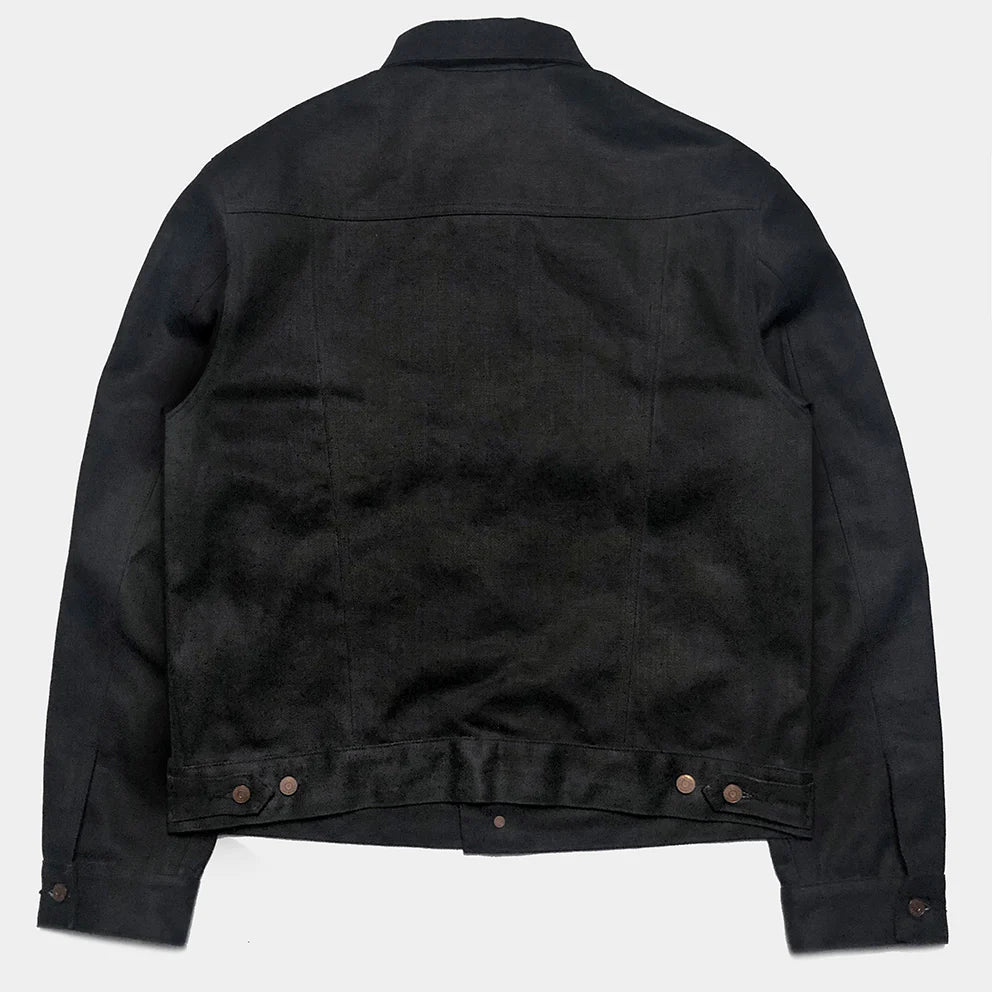 BZEN M.3139RR GARCIA WX REGULAR FIT LINED 4 POCKET WAX BLACK BLUE DENIM JACKET-11.5OZ-WAX BLACK-CAUTION CAN NEVER WASH