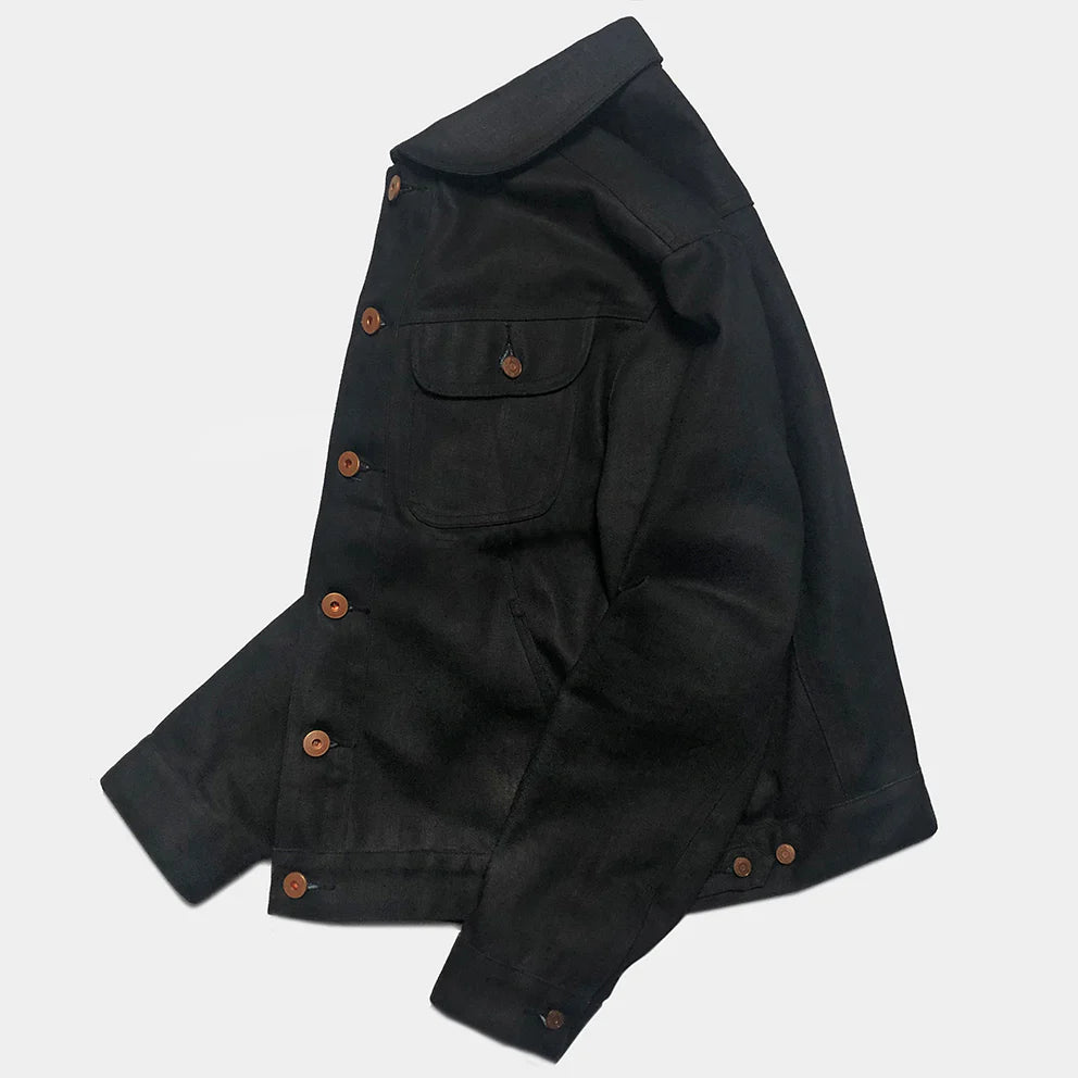 BZEN M.3139RR GARCIA WX REGULAR FIT LINED 4 POCKET WAX BLACK BLUE DENIM JACKET-11.5OZ-WAX BLACK-CAUTION CAN NEVER WASH