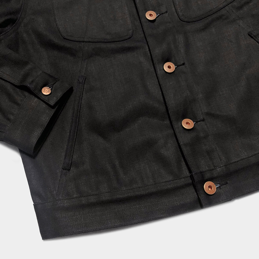 BZEN M.3139RR GARCIA WX REGULAR FIT LINED 4 POCKET WAX BLACK BLUE DENIM JACKET-11.5OZ-WAX BLACK-CAUTION CAN NEVER WASH