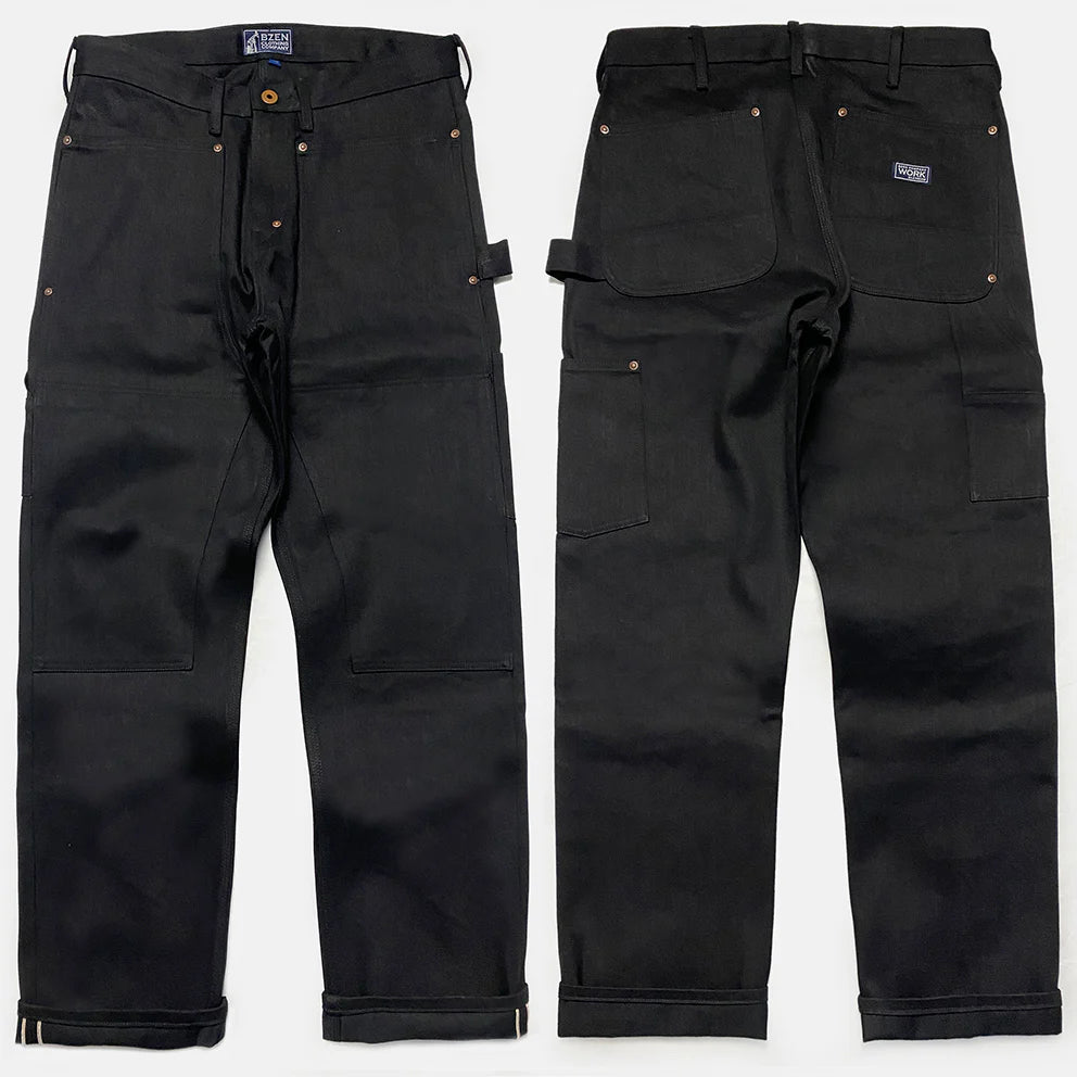 BZEN M.1279 JETHRO-BB DOUBLE PANEL FRONT 6 POCKET SELVEDGE BLACK OVER BLACK DENIM PAINTER JEAN-13.8oz-RAW BLACK BLACK