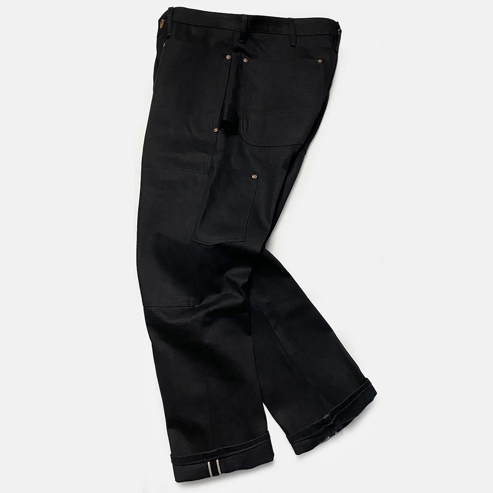 BZEN M.1279 JETHRO-BB DOUBLE PANEL FRONT 6 POCKET SELVEDGE BLACK OVER BLACK DENIM PAINTER JEAN-13.8oz-RAW BLACK BLACK