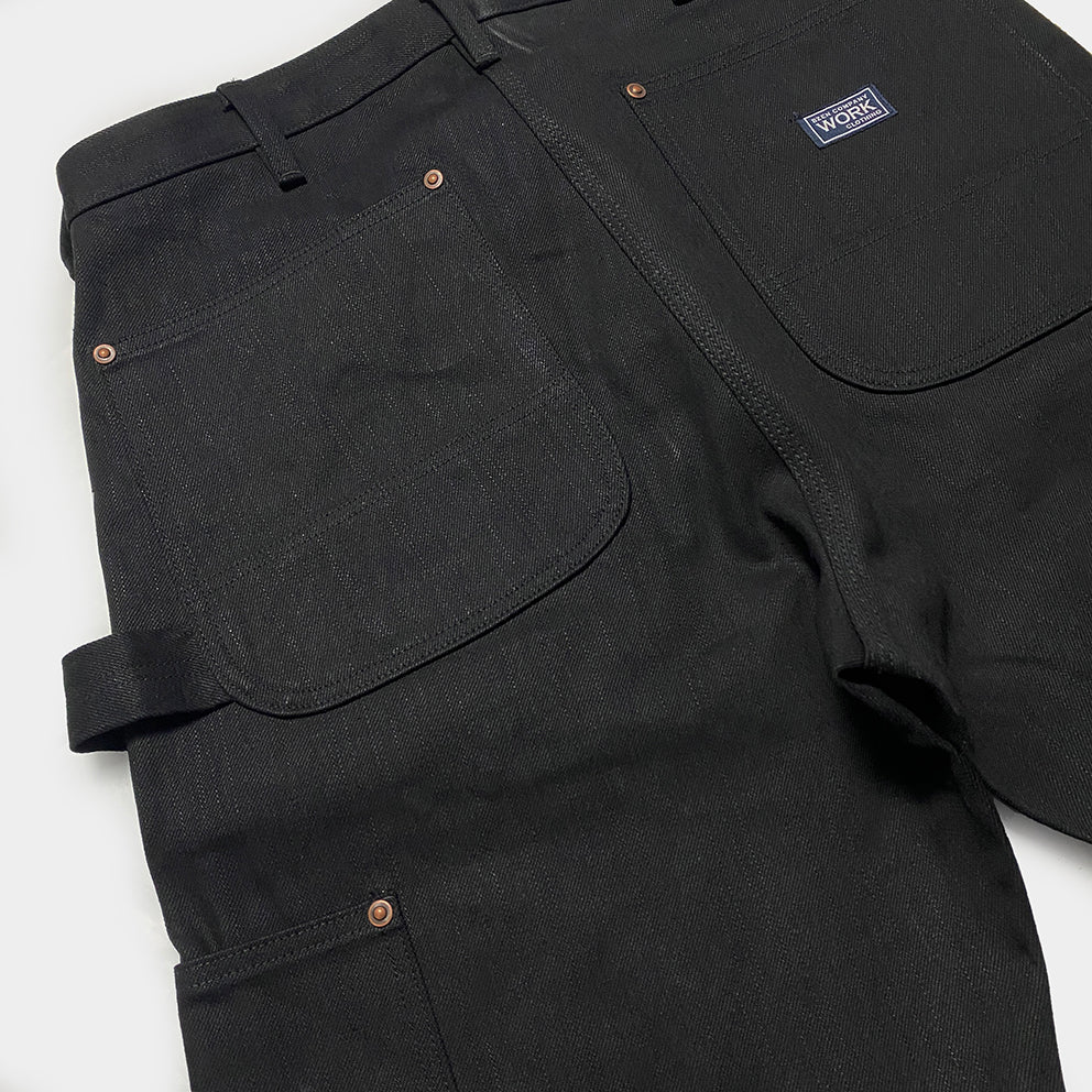 BZEN M.1279 JETHRO-BB DOUBLE PANEL FRONT 6 POCKET SELVEDGE BLACK OVER BLACK DENIM PAINTER JEAN-13.8oz-RAW BLACK BLACK