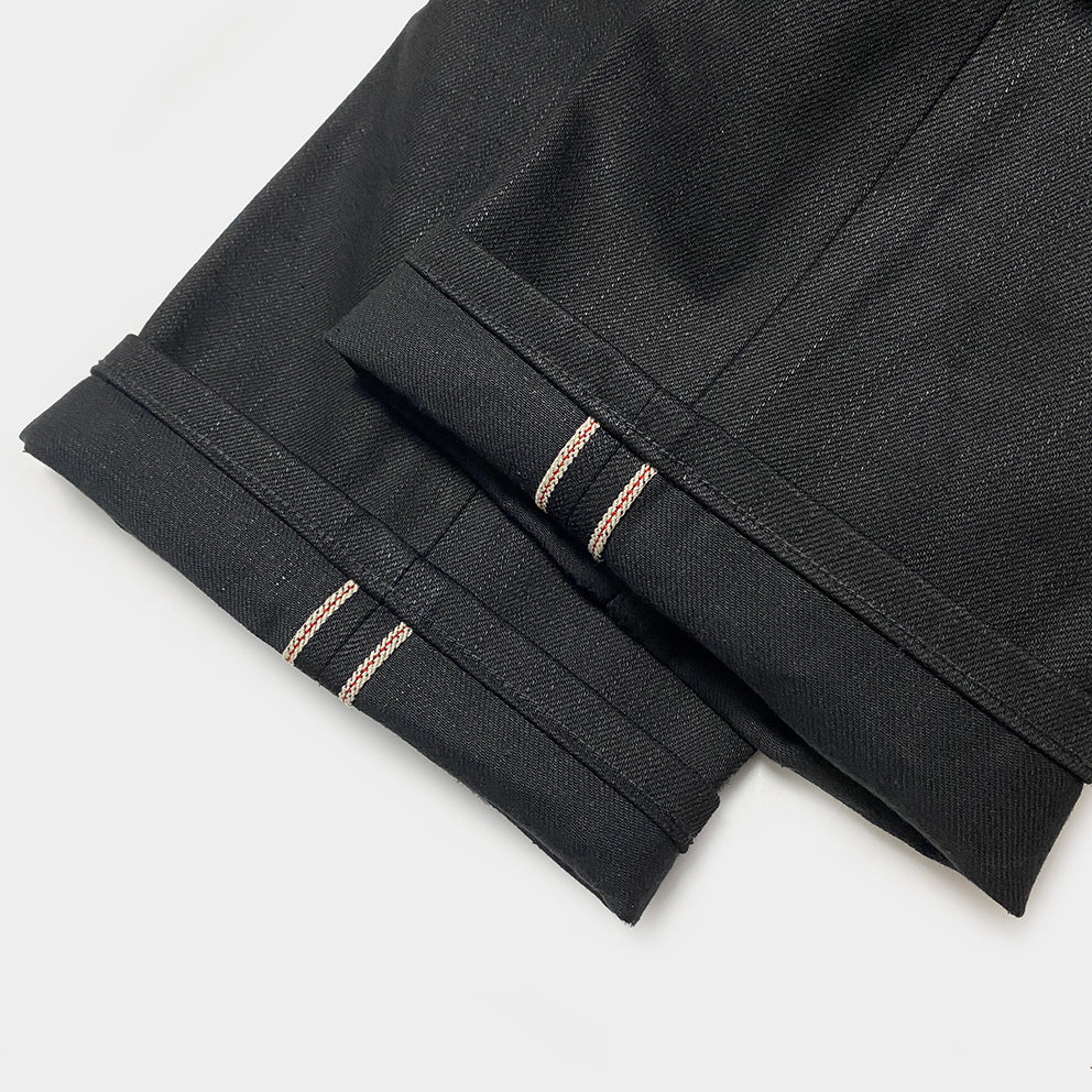 BZEN M.1279 JETHRO-BB DOUBLE PANEL FRONT 6 POCKET SELVEDGE BLACK OVER BLACK DENIM PAINTER JEAN-13.8oz-RAW BLACK BLACK
