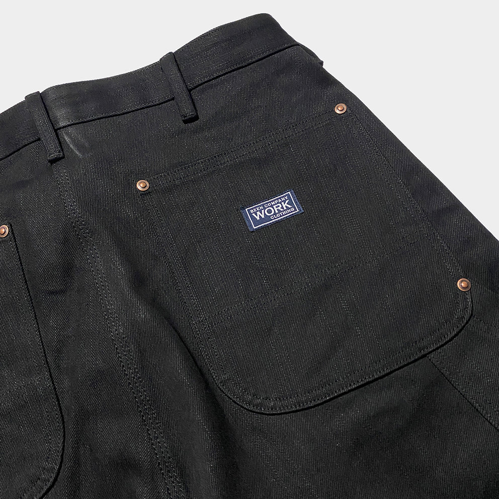 BZEN M.1279 JETHRO-BB DOUBLE PANEL FRONT 6 POCKET SELVEDGE BLACK OVER BLACK DENIM PAINTER JEAN-13.8oz-RAW BLACK BLACK