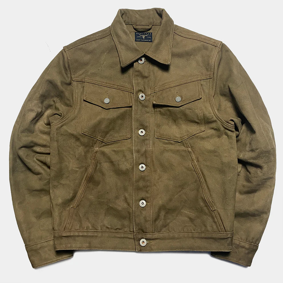 BZEN M.3139RR GARCIA2-18WXS REGULAR FIT 4 POCKET JACKET VEGGIE DYED WAXED 18OZ CANVAS LIMITED EDITION BY ORDER ONLY DUE TO LIMITED FABRIC-18OZ-SEAWEED