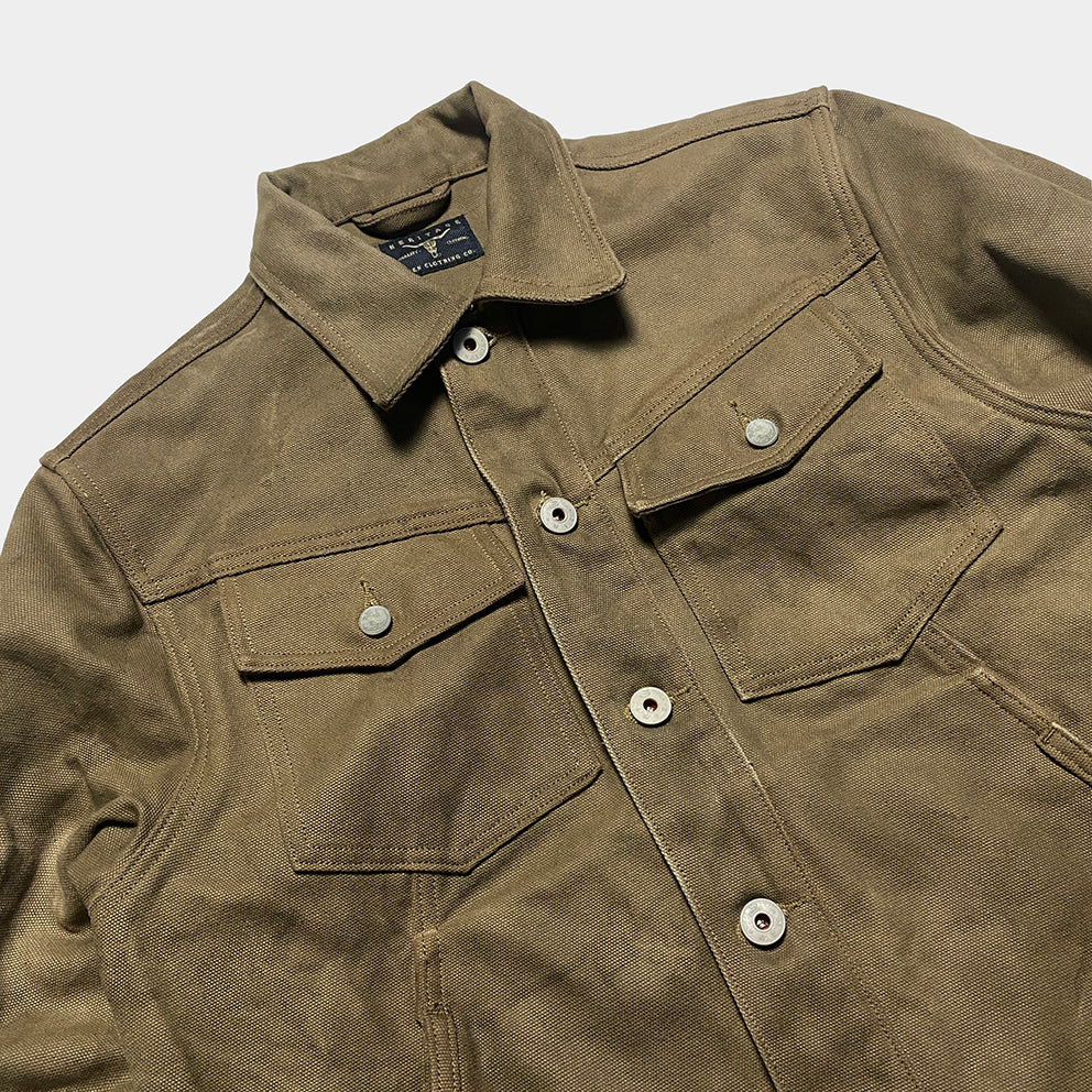 BZEN M.3139RR GARCIA2-18WXS REGULAR FIT 4 POCKET JACKET VEGGIE DYED WAXED 18OZ CANVAS LIMITED EDITION BY ORDER ONLY DUE TO LIMITED FABRIC-18OZ-SEAWEED
