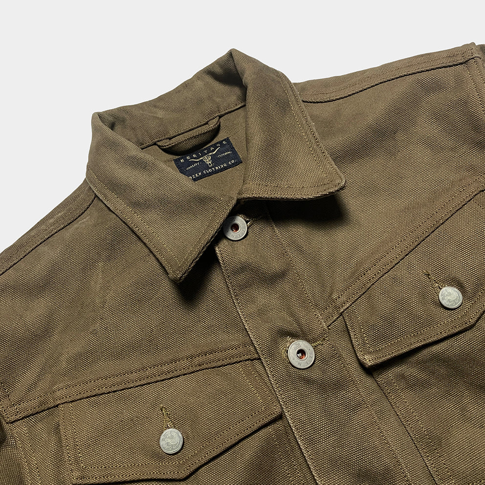 BZEN M.3139RR GARCIA2-18WXS REGULAR FIT 4 POCKET JACKET VEGGIE DYED WAXED 18OZ CANVAS LIMITED EDITION BY ORDER ONLY DUE TO LIMITED FABRIC-18OZ-SEAWEED