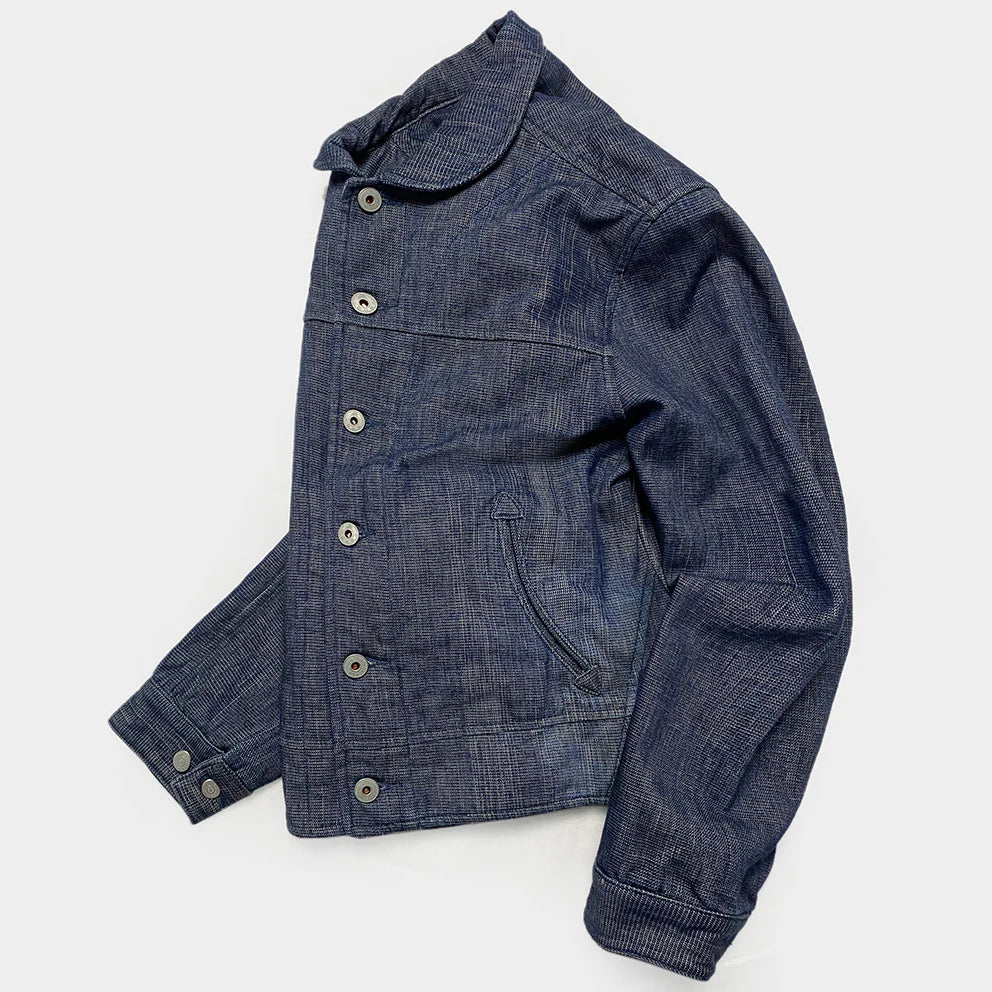 BZEN M.3139R DESPERADO-DW REGULAR FIT 2 POCKET DOBBIE WEAVE DENIM UNLINED COSSACK JACKET-10.5OZ-E0 INDIGO