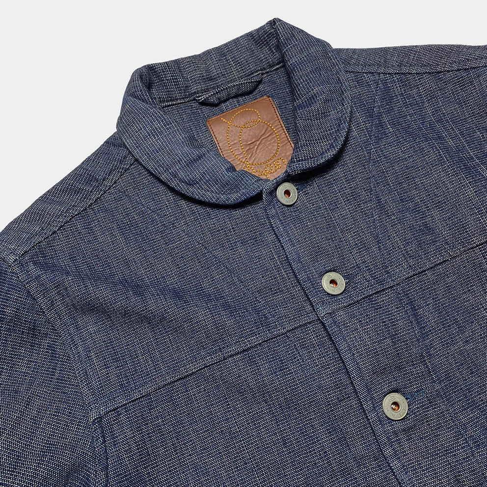 BZEN M.3139R DESPERADO-DW REGULAR FIT 2 POCKET DOBBIE WEAVE DENIM UNLINED COSSACK JACKET-10.5OZ-E0 INDIGO