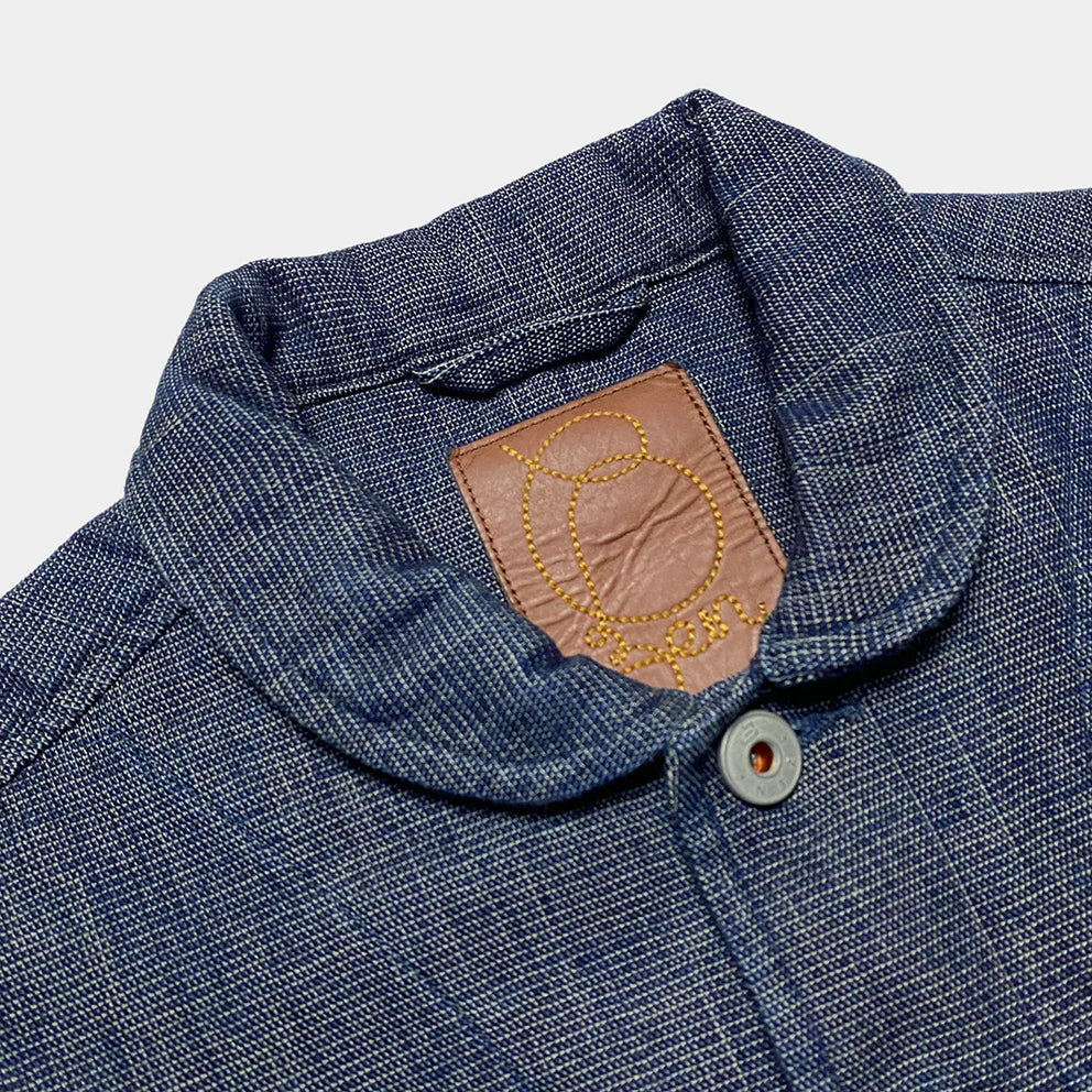 BZEN M.3139R DESPERADO-DW REGULAR FIT 2 POCKET DOBBIE WEAVE DENIM UNLINED COSSACK JACKET-10.5OZ-E0 INDIGO