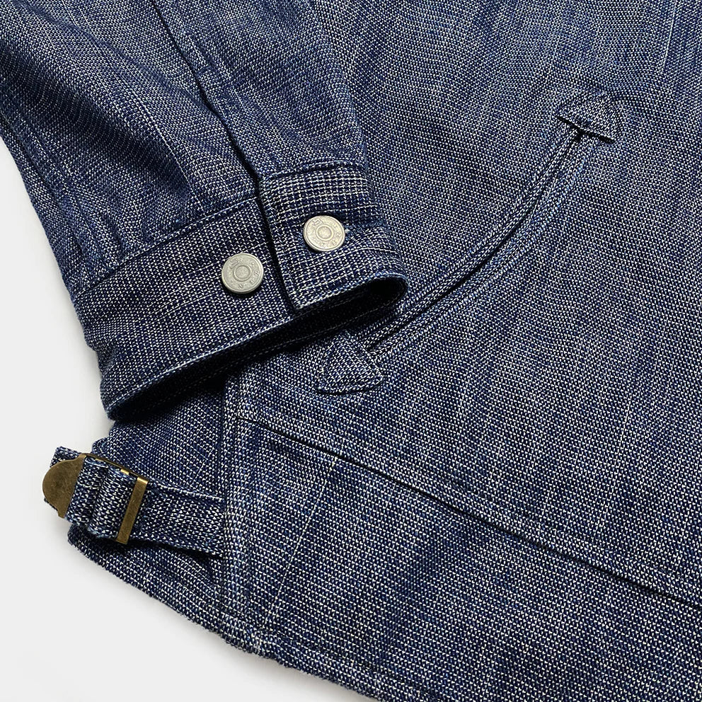 BZEN M.3139R DESPERADO-DW REGULAR FIT 2 POCKET DOBBIE WEAVE DENIM UNLINED COSSACK JACKET-10.5OZ-E0 INDIGO