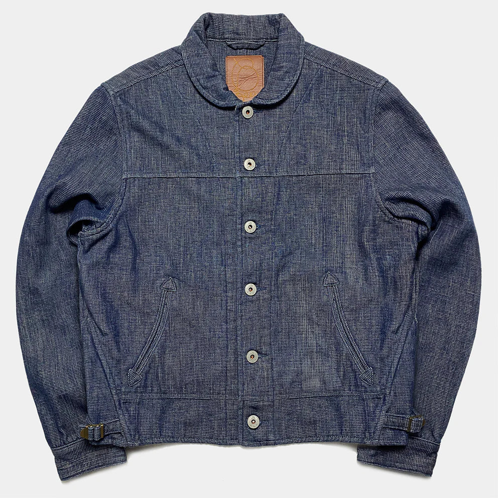 BZEN M.3139R DESPERADO-DW REGULAR FIT 2 POCKET DOBBIE WEAVE DENIM UNLINED COSSACK JACKET-10.5OZ-E0 INDIGO