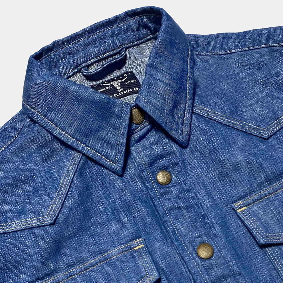 BZEN M.3282 JESSE-TRIPLE LIGHT BLUE DENIM WESTERN SHIRT-12OZ-E0 LIGHT BLUE